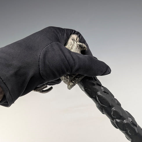 英国ヴィンテージ ブラックシャフト ピュータ製ゴートヘッドハンドル ステッキ 杖 85cm